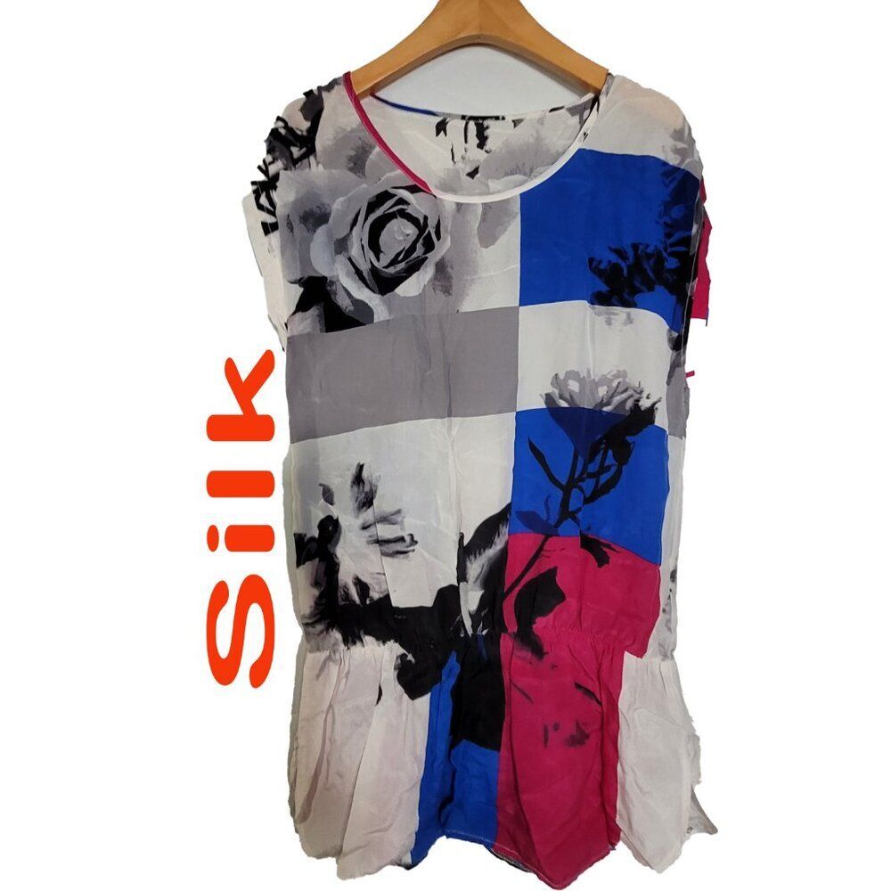 Women's 100% Silk Size M Short Sleeve Top Shirt SDK377
